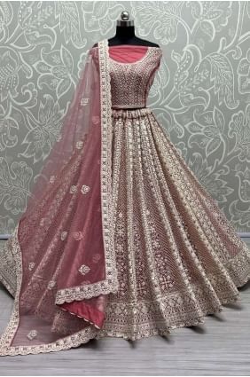 Embroidered Pink Net Lehenga Choli LC7363