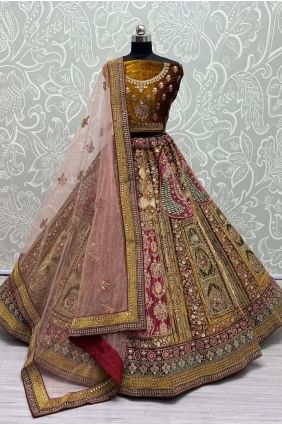 Mustard Bridal Lehenga Choli with Stone with moti Velvet LC7365