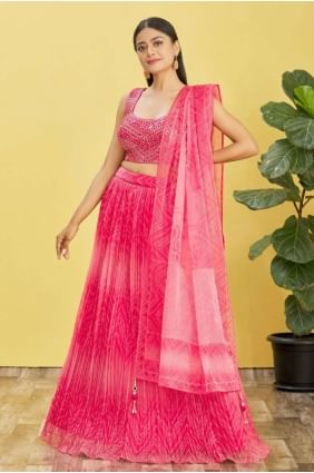 Digital print Wedding Lehenga Choli Pink in Organza LC7380