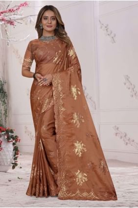Rust brown Organza soft silk Saree with Embroidered SR25762