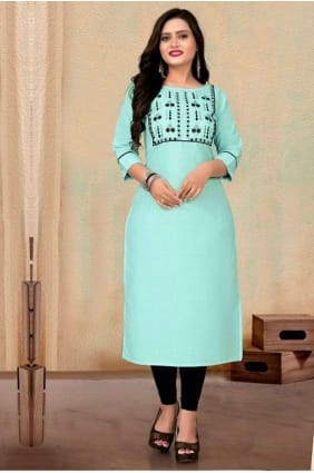 Cotton Embroidered Aqua blue Kurti KTI2263