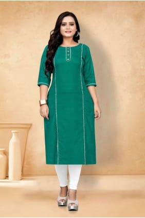 Sea green Plain Cotton Kurti KTI2271