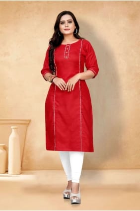 Red Cotton Kurti with Plain KTI2276