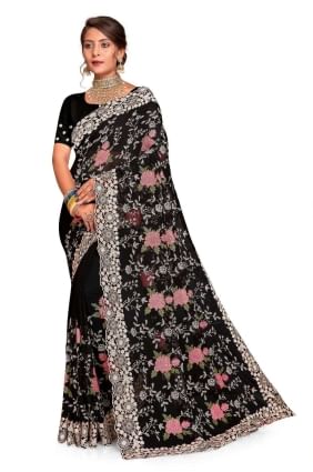 Georgette Embroidered Black Saree SR25895