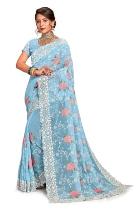 Sky blue Saree in Georgette with Embroidered SR25899