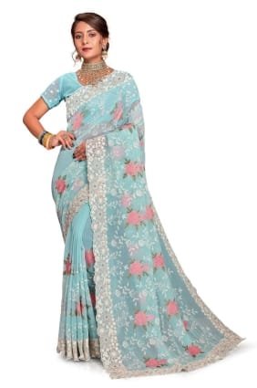 Saree in Sea green Georgette with Embroidered SR25904