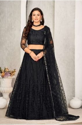 Lehenga Choli in Black Net with Embroidered LC7549