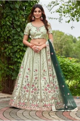 Pista Embroidered Lehenga Choli in Satin LC7560