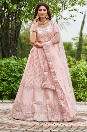 Pink Lehenga Choli Embroidered Satin LC7562