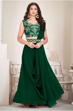 Green Lehenga Choli in Embroidered Satin LC7568