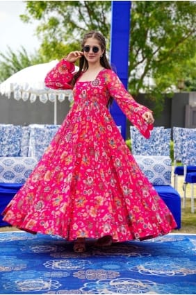 Gown Dress in Pink Georgette with Digital print GW0703