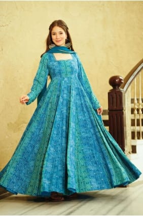 Blue Digital print Georgette Gown Dress GW0705