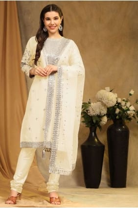 Embroidered Faux georgette Yellow Straight Pant Suit with Dupatta SK153875