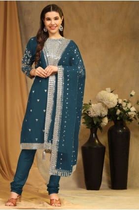 Faux georgette Straight Pant Suit with Embroidered in Morpichh SK153878