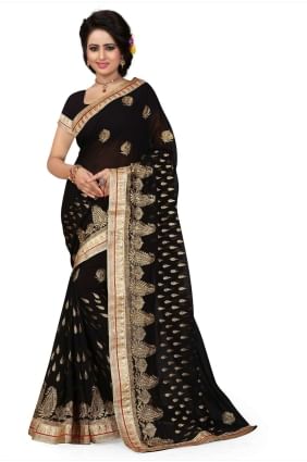 Black Embroidered Saree Georgette SR25961