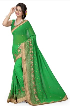 Georgette Perot grren Saree in Embroidered SR25966