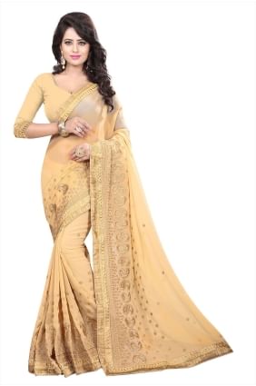 Saree in Chiku Georgette with Embroidered SR25968