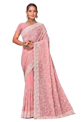 Georgette Saree with Embroidered Peach SR25975