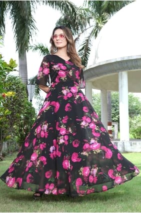 Printed Georgette Gown Dress in Multicolor GW0713