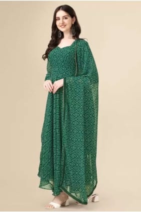 Printed Georgette Gown Dress in Green GW0725