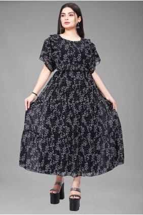 Georgette Black Gown Dress in Printed GW0732