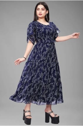 Blue Printed Georgette Gown Dress GW0733