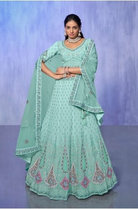 Aqua Lehenga Choli in Embroidered Georgette LC7576