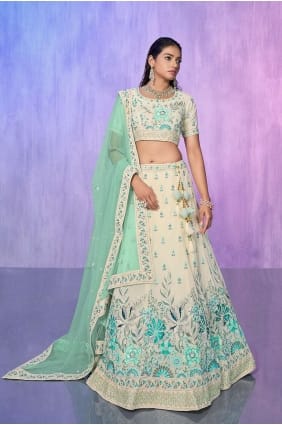 White Lehenga Choli Embroidered Georgette LC7581