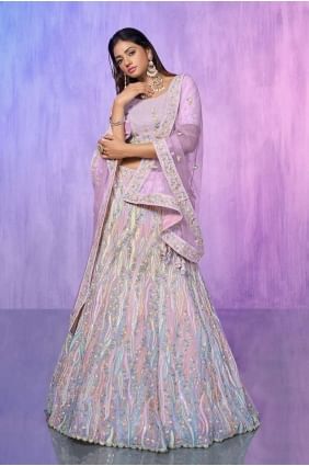 Embroidered Organza Lehenga Choli in Lavender with Dupatta LC7582