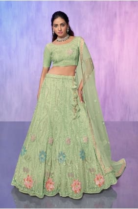 Sea green Embroidered Net Lehenga Choli LC7593