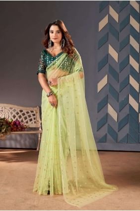 Pista Saree with Sequins Net SR26158