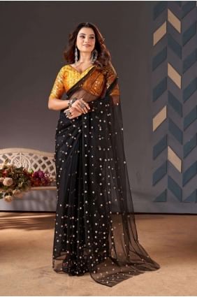 Sequins Net Saree in Black SR26159