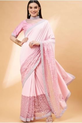 Lycra Hand,sequins,embroidered Pink Saree Blouse SR26161