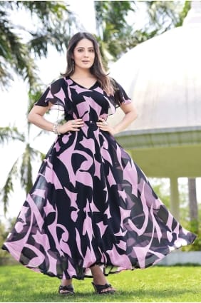 Digital print Georgette Multicolor Gown Dress with Dupatta GW0735