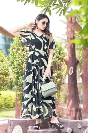 Digital print Georgette Gown Dress in Multicolor GW0736