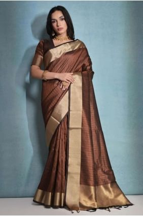 Printed Banarasi raw silk Coffee Saree SR26572