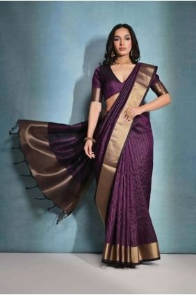 Printed Banarasi raw silk Saree in Wine SR26576