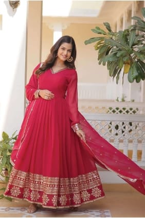 Pink Gown Dress with Embroidered Faux georgette GW0778