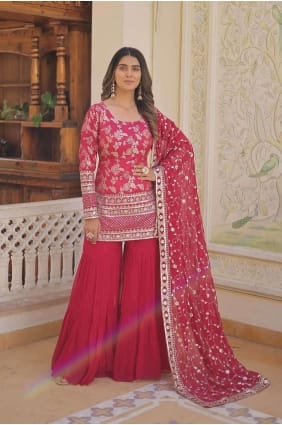 Embroidered Faux georgette Rani Sharara Suit with Dupatta SS1123