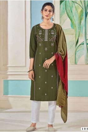 Mahendi Straight Pant Suit in Embroidered Viscose SK154133
