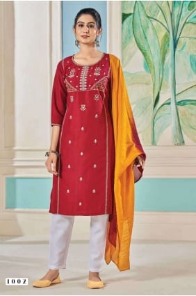 Viscose Viscose Straight Pant Suit with Embroidered SK154134