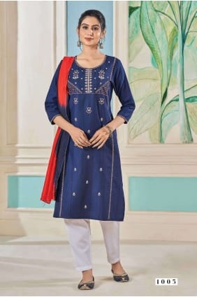 Embroidered Viscose Straight Pant Suit in Teal with Dupatta SK154137