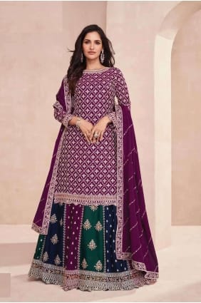 Purple Sharara Suit in Chiffon with Embroidered SS1129