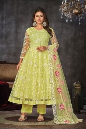 Yellow Anarkali Suit in Net SK154583