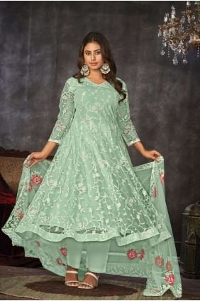 Light green Anarkali Suit in Net with Embroidered AS3834