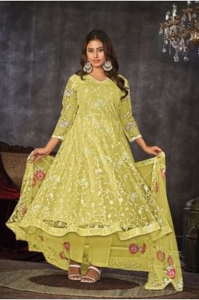 Net Anarkali Suit with Embroidered AS3836