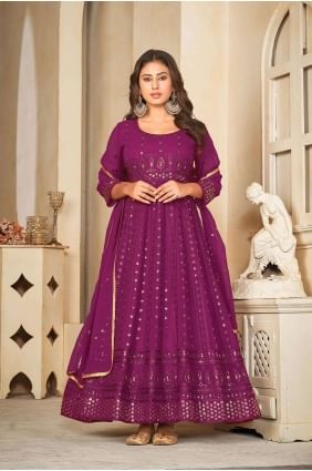 Purple Anarkali Suit in Georgette with Embroidered AS3840