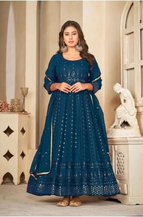 Anarkali Suit in Rama Georgette with Embroidered AS3841