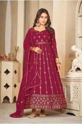 Dark pink Embroidered Georgette Anarkali Suit AS3854