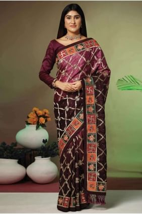 Silk Saree with Embroidered Wine SR26596